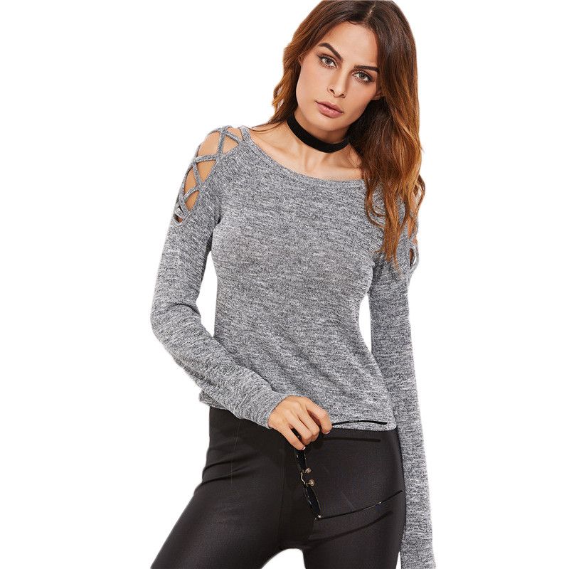 Acquistare Maglietta Intima Donna Con Maniche Lunghe SheIn Abbigliamento  Donna Maglietta Casual Autunno Maglietta Grigia Con Scollo Aperto Economico  | Consegna Veloce E Qualità | It.Dhgate