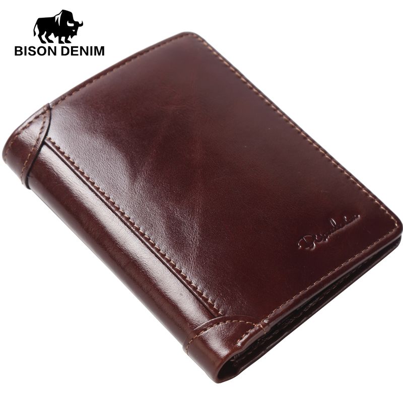 Bison Denim 100% Genuine Leather Wallet Vintage Designer Card Holder Brand Luxury Cowhide Purse