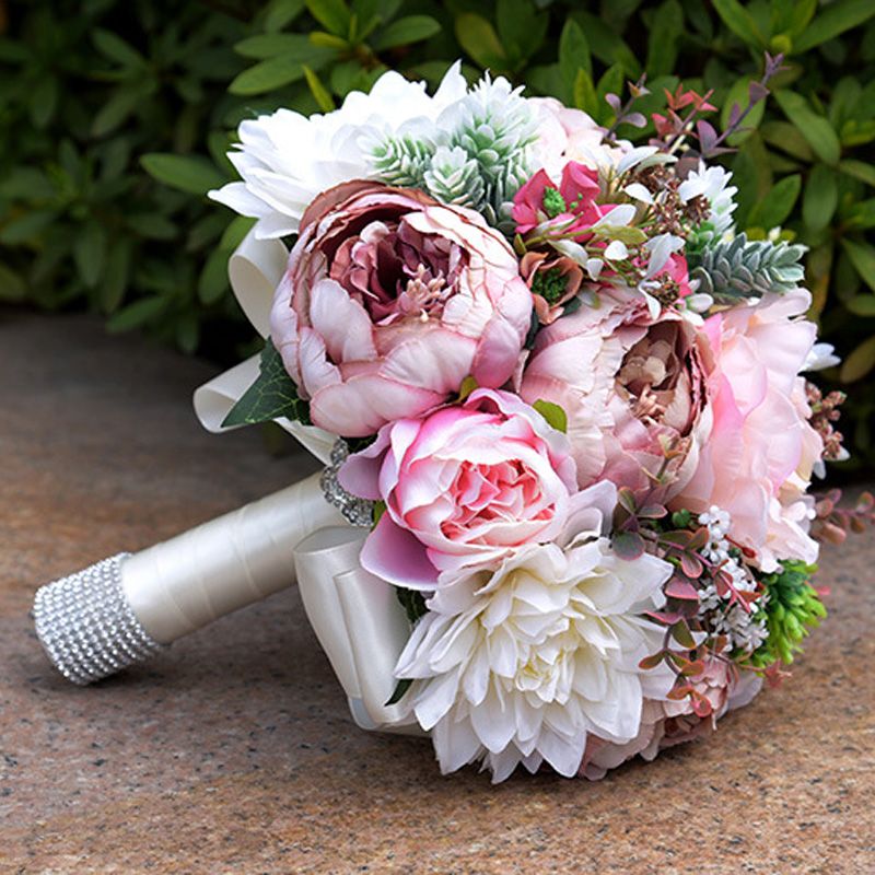 2019 Gorgeous Pink Real Touch Flowers Peony Bouquets For Wedding