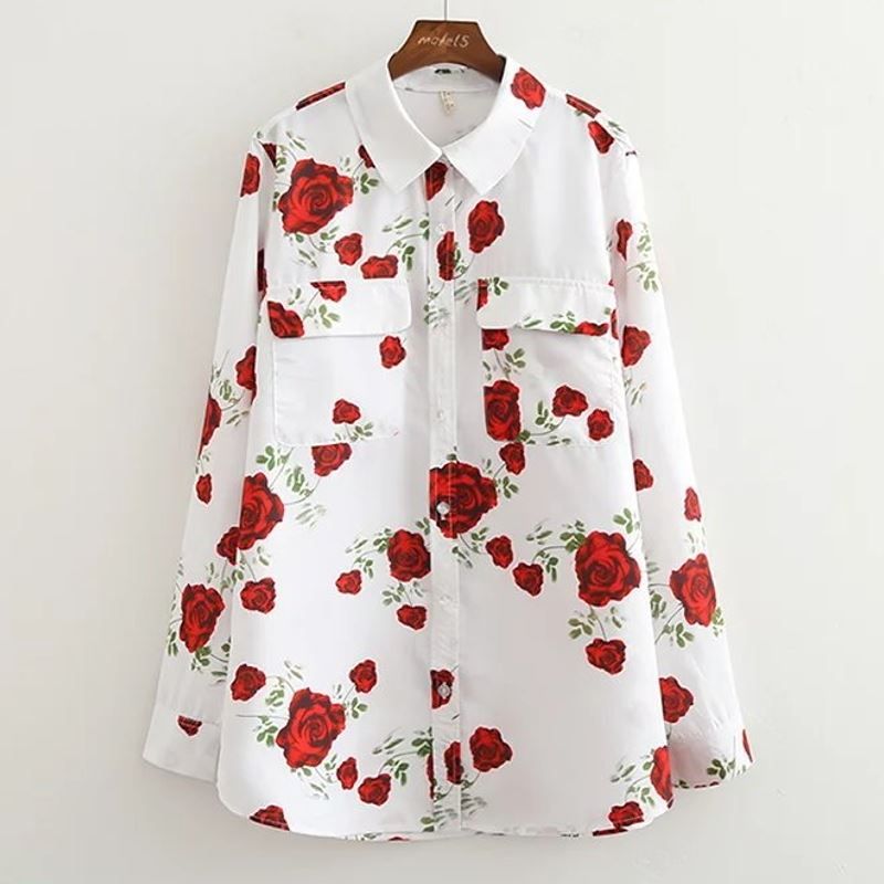 white shirt with red roses