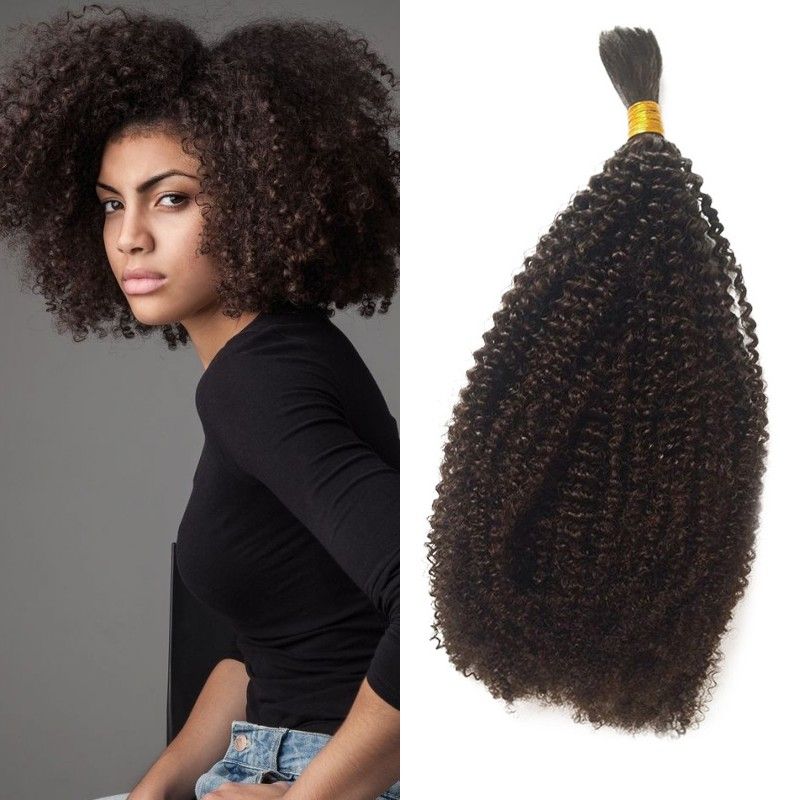 Afro Kinky Curly Human Braiding Bulk Hair Natural Color Malaysian