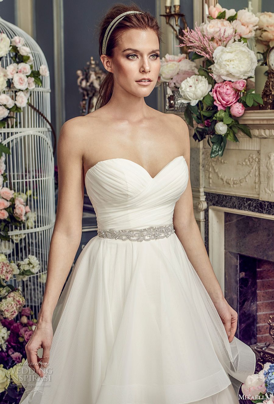 Surplice ruched corpiño capas de falda romanitc bonita vestidos de novia 2017 mikaella nupcial escote corazón Surplice ruched corpiño capas de falda romanitc bonita vestidos de novia 2017 mikaella nupcial escote corazón