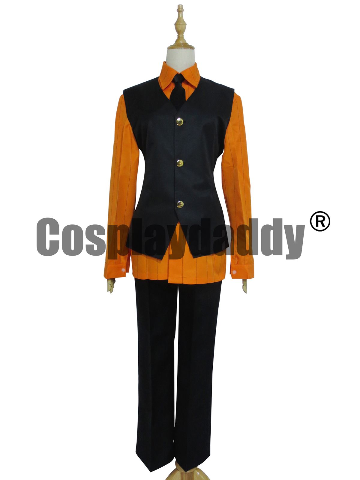 One Piece Sanji Cosplay Black Vest Stripes Orange Shirt Costume Outfit Clothing