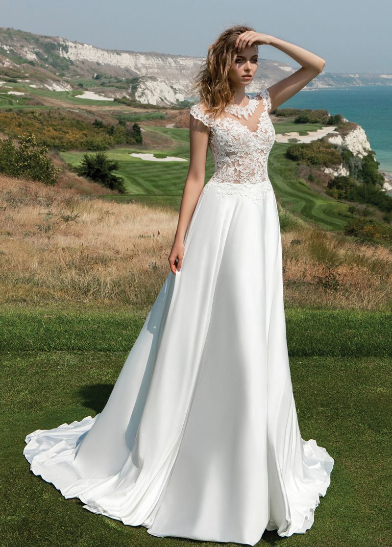 lace bodice satin skirt wedding dress