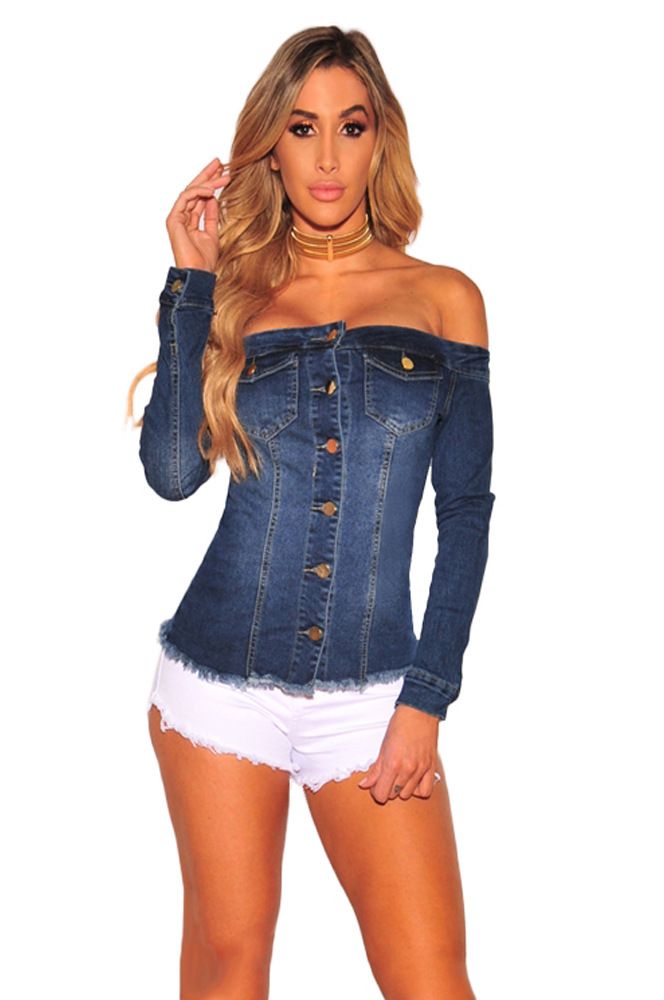 off the shoulder denim jacket plus size