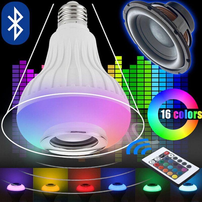 compre 1 unid 12w e27 12w inalambrico rgb bombilla de musica lampara led altavoz bluetooth 110v 220v inalambrico rgb reproductor de musica audio