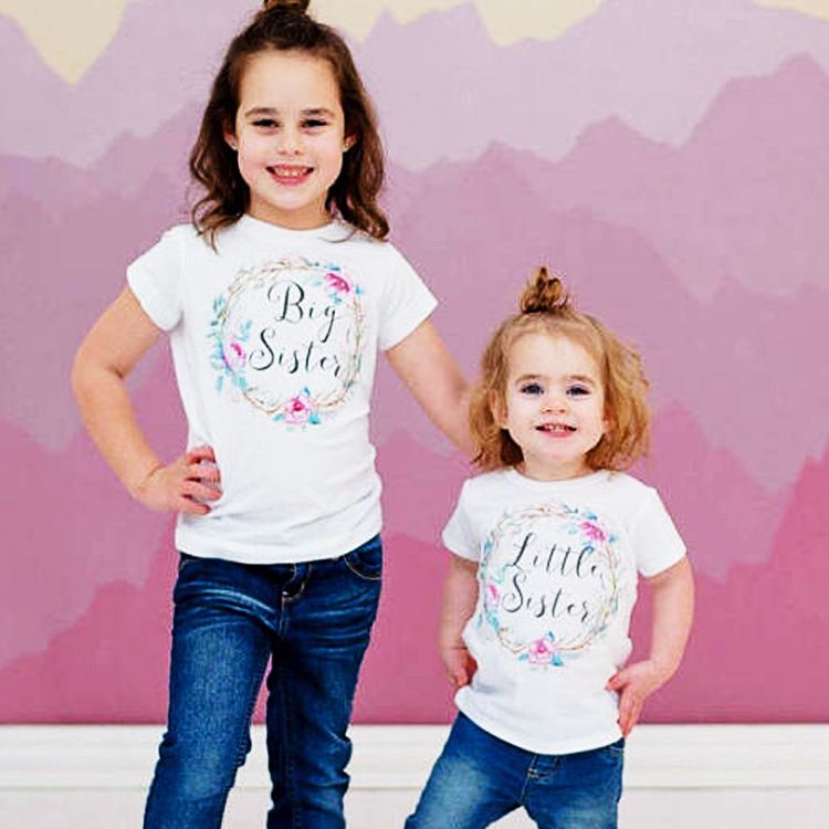 Girl Baby Cotton Clothes Little Big Sister Print T-shirt Jumpsuit Romper Fashion