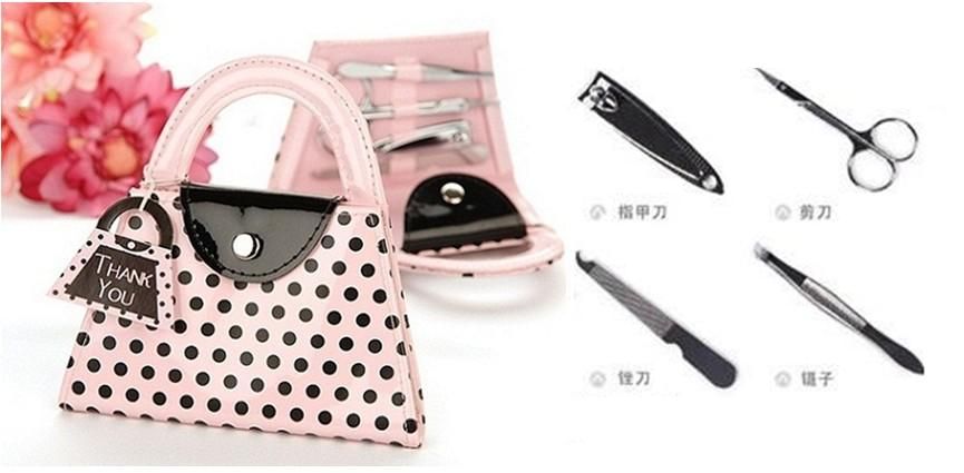 1 Pink Polka Manicure Set bridal shower favors Bachelorette party bridesmaid 