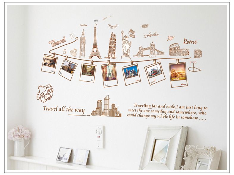 Removable Global Travel Wall Art Decal Stickers Photo Frame Sticker Mural Sweet Memory Murals Worldwide Famous Building Home Decor Sports