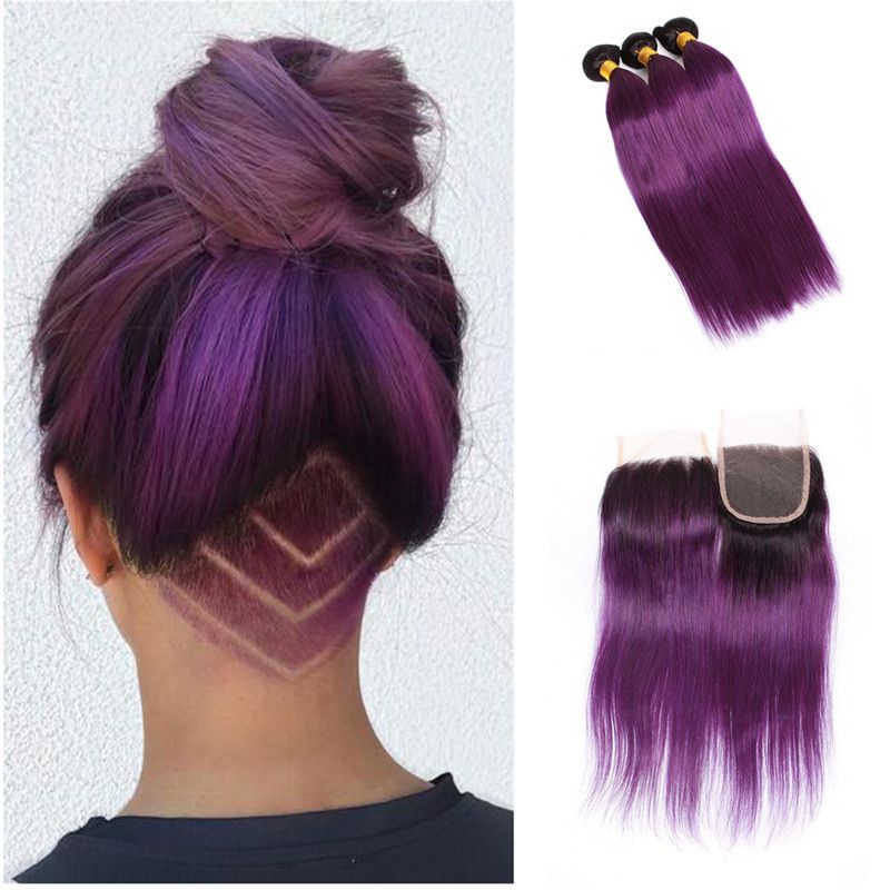 Grosshandel Dark Roots Purple Hair Malaysisches Reines Haar Gerade Mit 4 4 Spitze Schliessung Dark Roots Ombre Haar Mit Verschluss Lila Ombre Gerade