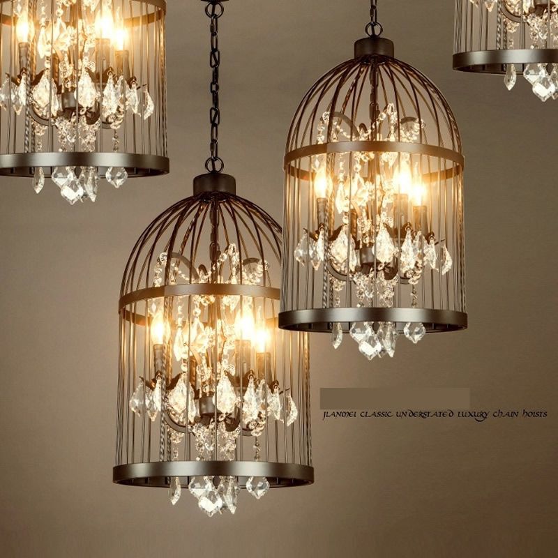 Acheter American Ault Faire Le Vieux Millésime Lustres En Fer Forgé Lampes Cage à Oiseaux Lampes Cristal Lampe Salon Restaurant Villa Ac110 240v Ce De
