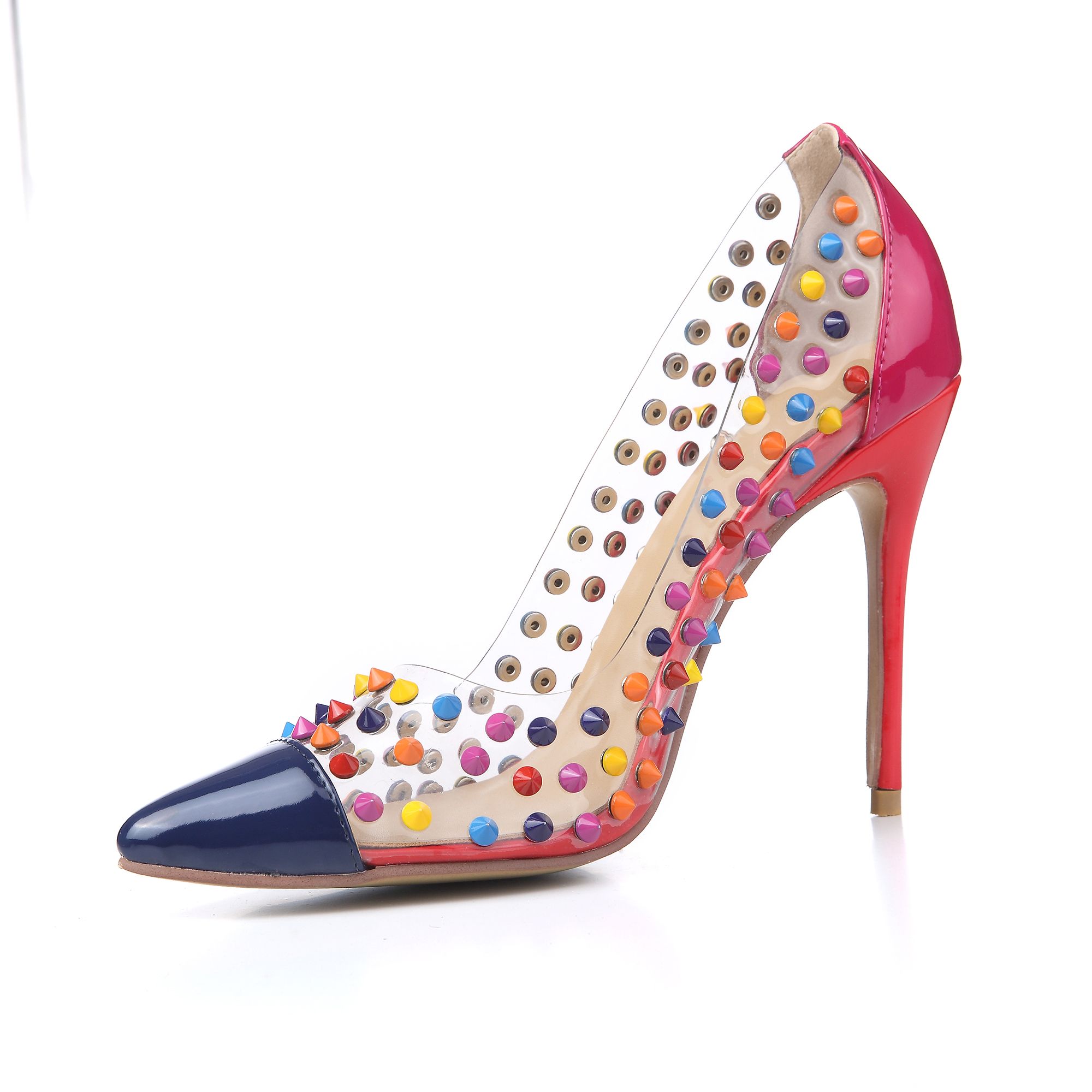 clear studded pumps