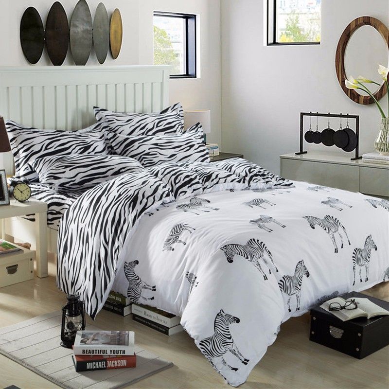 Cartoon Zebra Bedding Set Black White Duvet Cover Bed Set Single