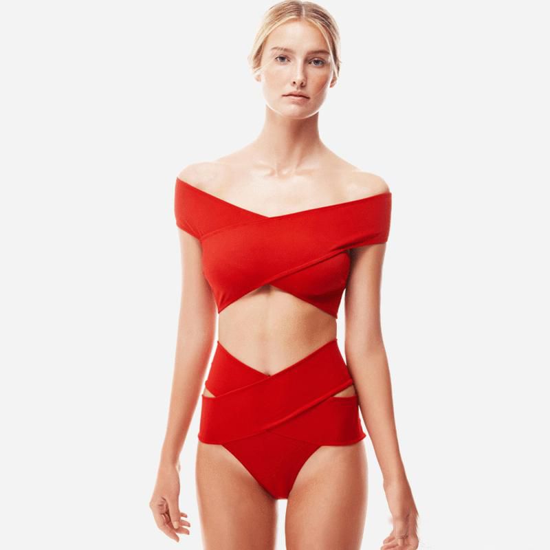 red wrap swimsuit