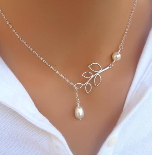 Whole Fine Jewelry Women Pearl Leaf Pendant Necklaces Design Silver Plating Lady Party Dress Charms Infinity Chain Necklace Gift From Shuiyan168 0 37 Dhgate Com - Leaf Pendant Necklace Design