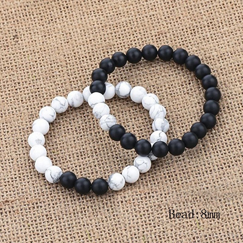 Pareja amor fuerte distancia pulseras para amantes-2pcs negro ágata mate Howlite blanco mm cuentas
