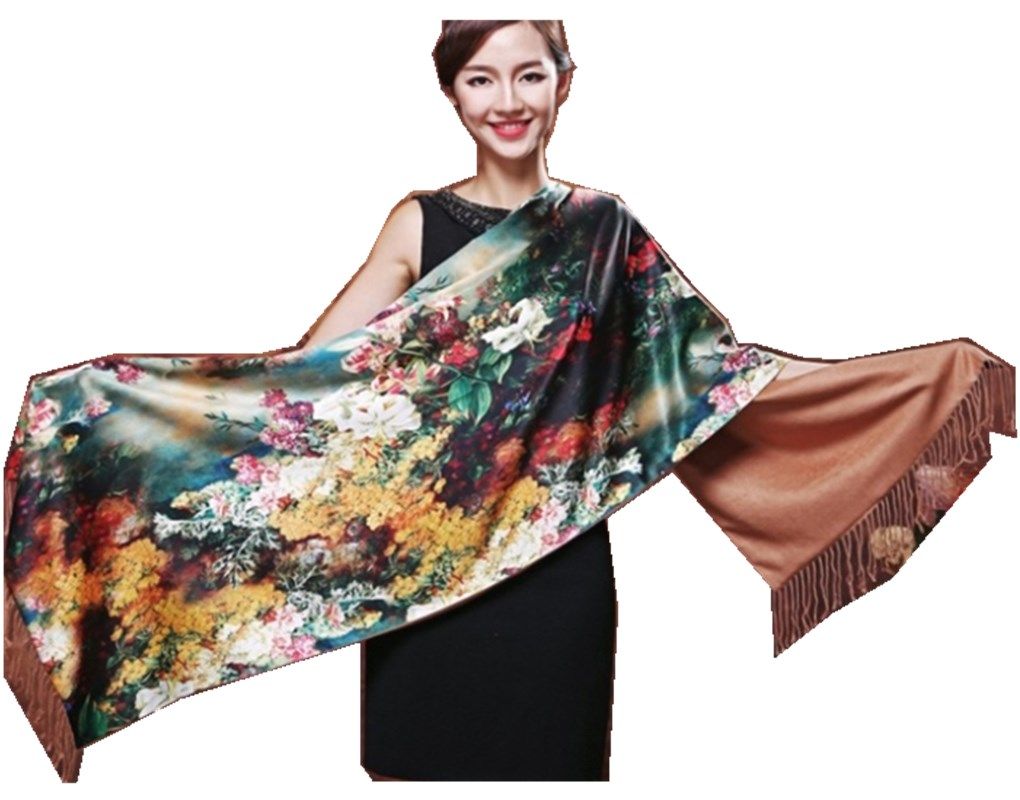 Shanghai Story 100% Natural Mulberry Silk Scarf Duble Layers Brushed ...