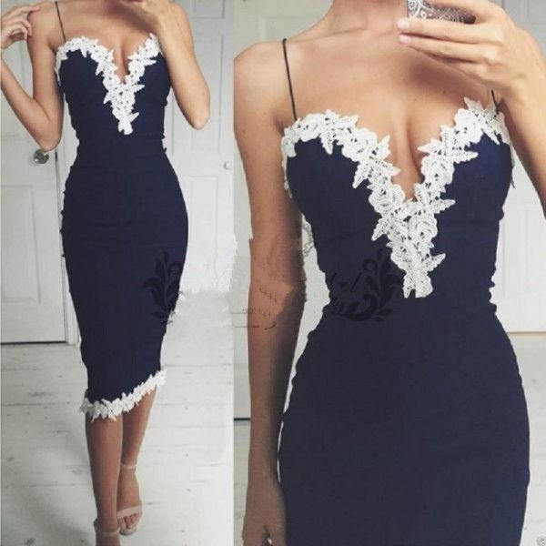 navy blue and white cocktail dress