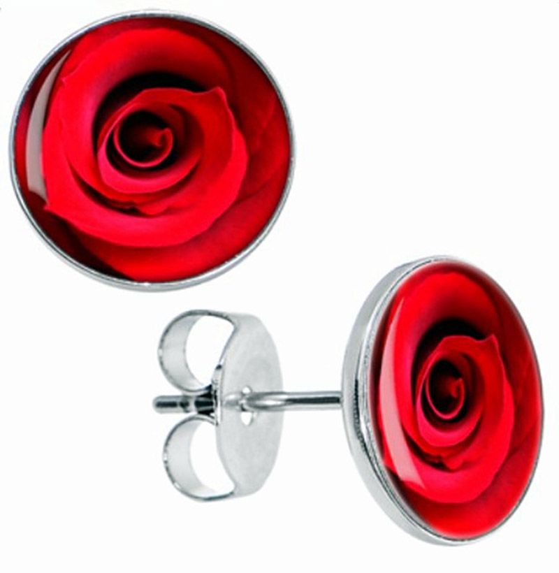 red rose earrings studs