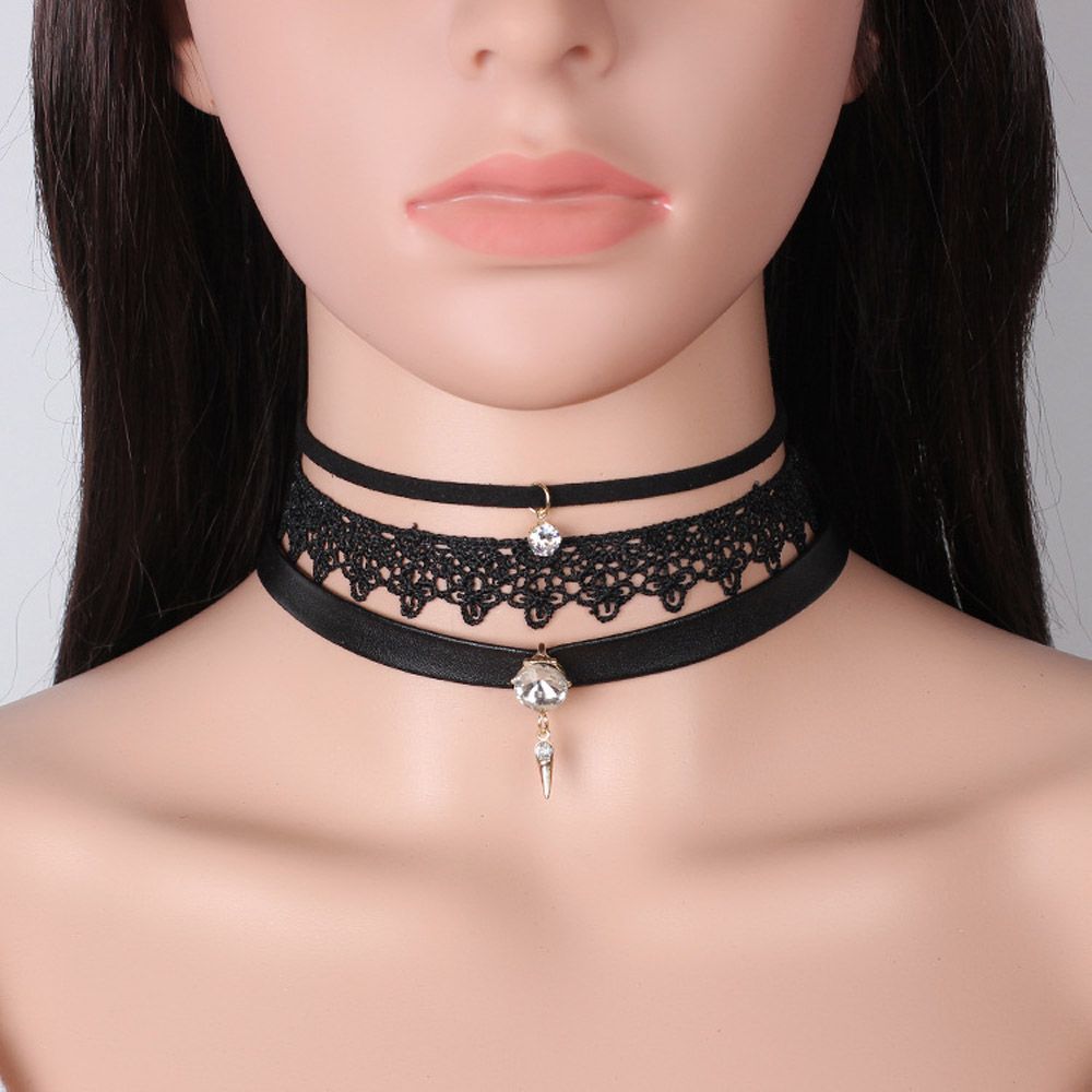 Set di choker da 14 pezzi colore: nero in velluto collane girocollo da donna in pizzo in stile gotico elasticizzati 