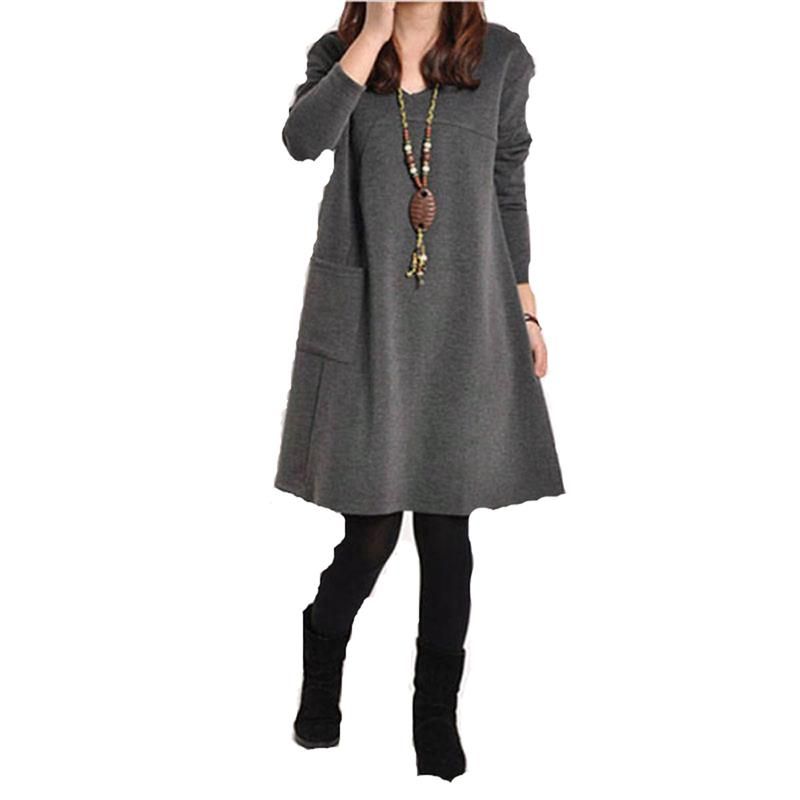 Maternidad Otoño Invierno Blusas 2017 Mujeres de Manga Larga Vestido Bolsillo Sólido Cuello