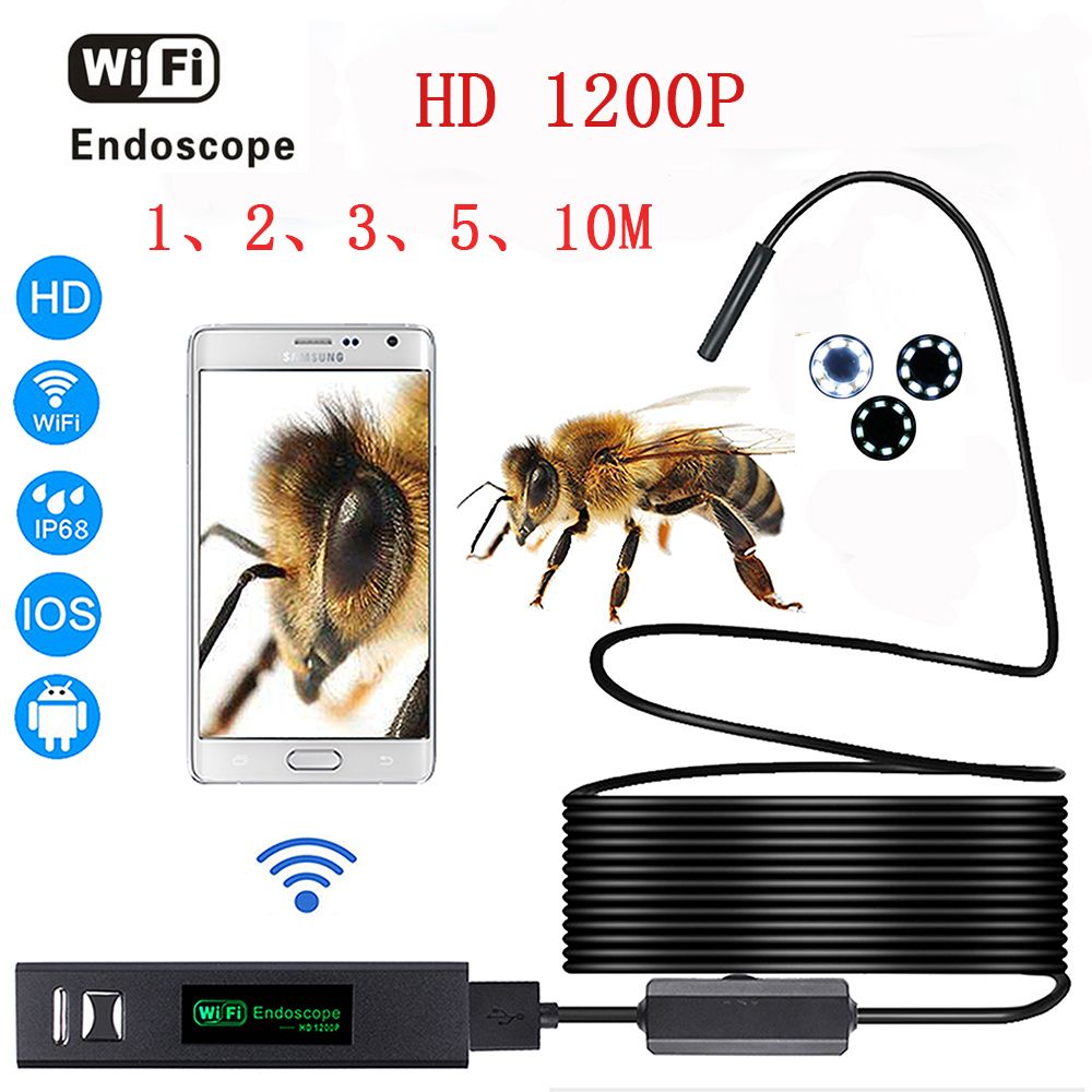 HD 1200P Wifi Endoscope Camera With Android & IOS Endoscopio 8 LED 8mm Waterproof Inspection