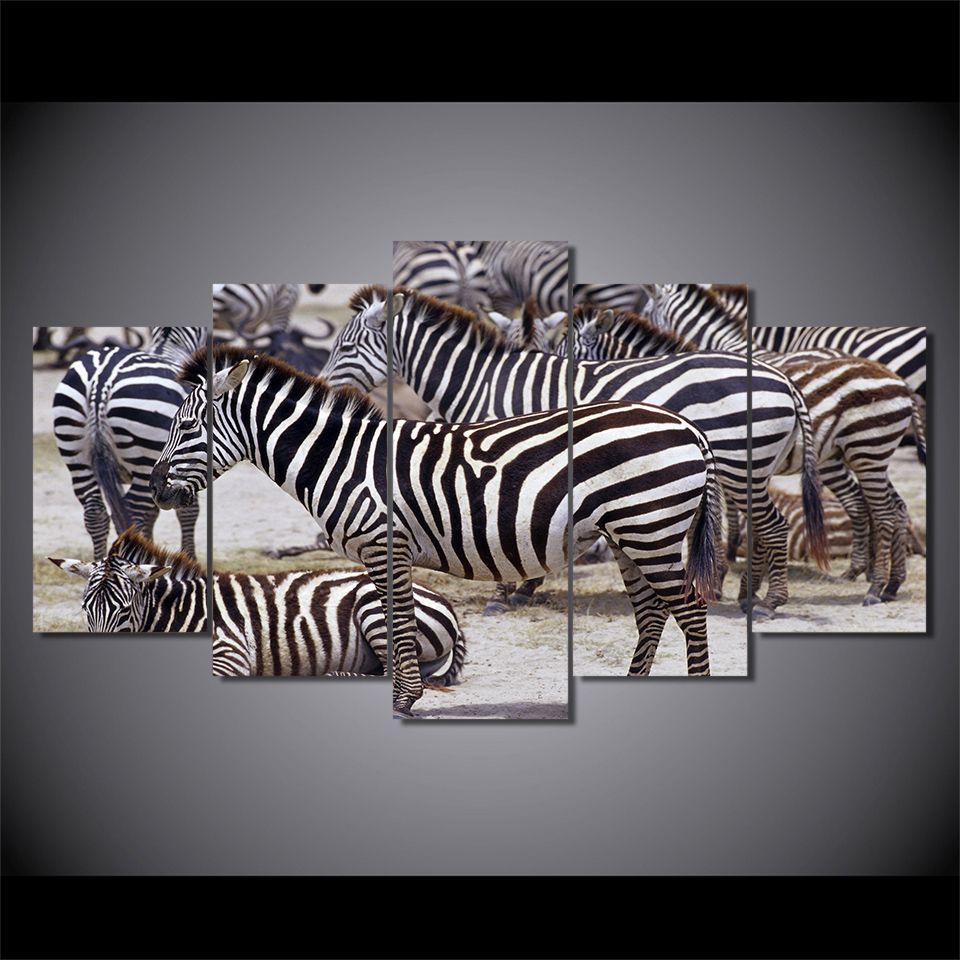Compre 5 Unids Set Enmarcado Hd Impreso Africa Zebra Paisaje