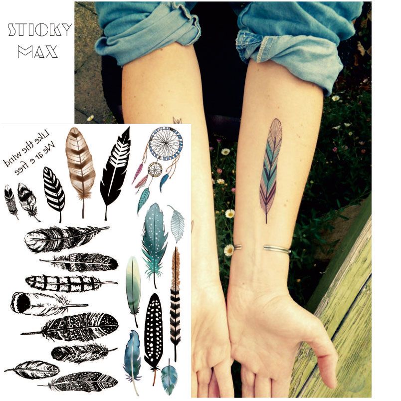 W10 Chic Boho Feather Non-toxic Tattoo with Dream Catcher Designs Fake  Tattoos