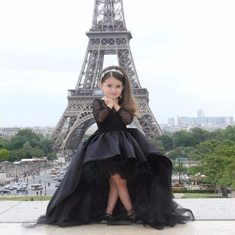 black lace flower girl dress
