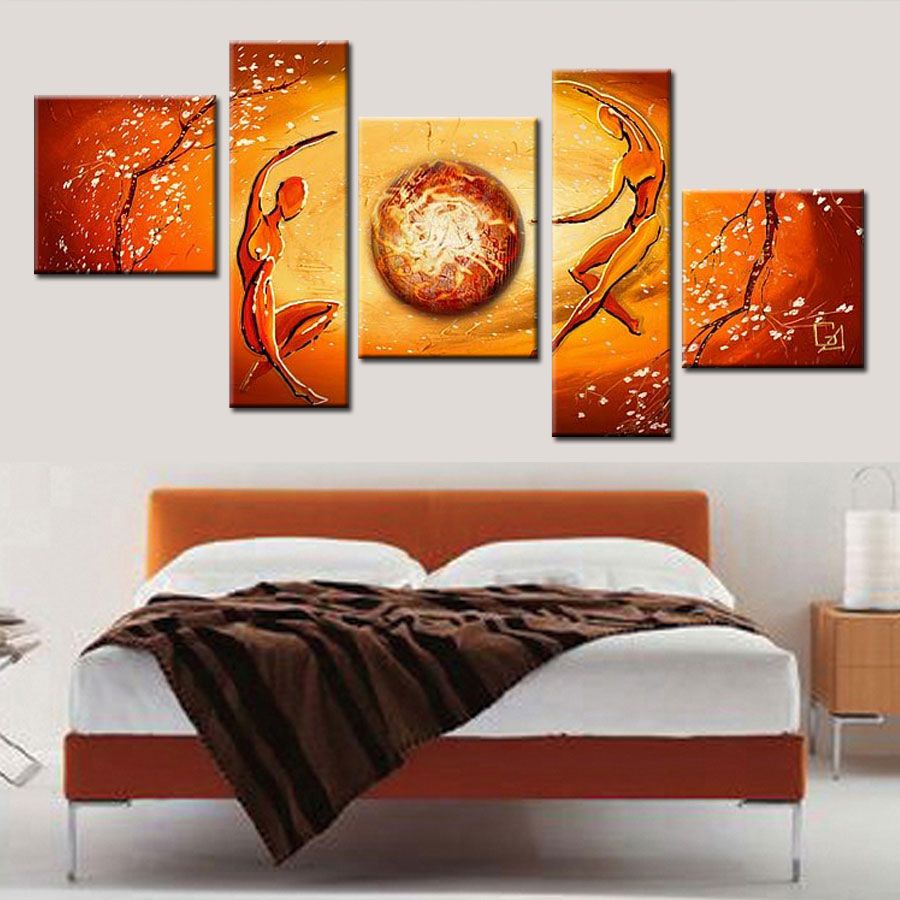 2019 100 Hand Made Modular Paintings Multi Panel Cancas Wall Art Orange Yellow Figure Oil Painting Home Decoration Sets Gift No Frame From