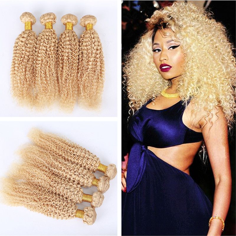 New Arrival Kinky Curly Human Hair Extensions Honey Blonde Hair