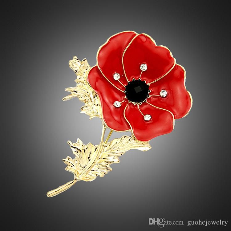Royal British Legion brooches Red Crystal Stunning Poppy Flower Pins for Lady Fashion Badge Brooch As Princess Kate