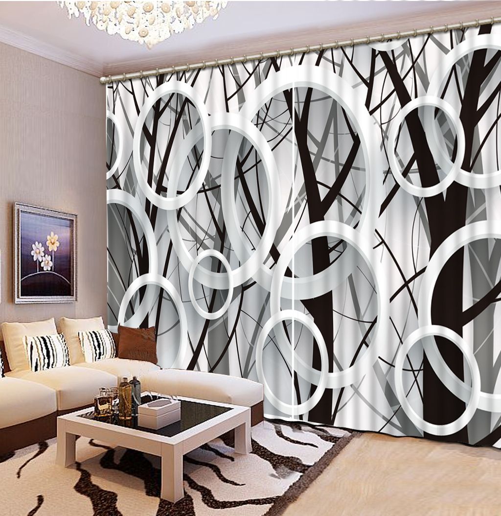 2019 Luxury European Modern Black And White Tree Custom Curtain