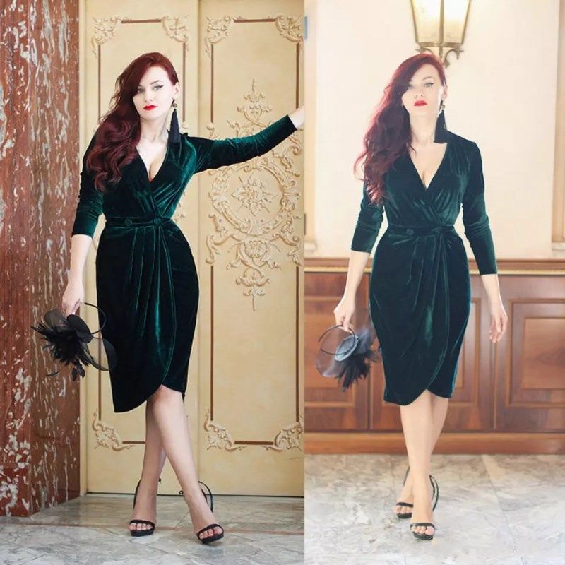 long sleeve green party dress