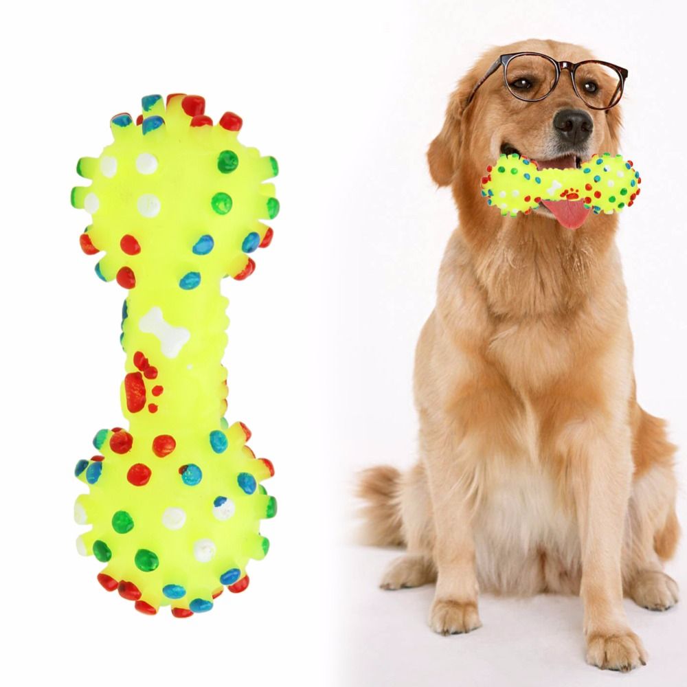 2020 Dog Toys Colorful Dotted Dumbbell Shaped Dog Toys Squeeze Squeaky