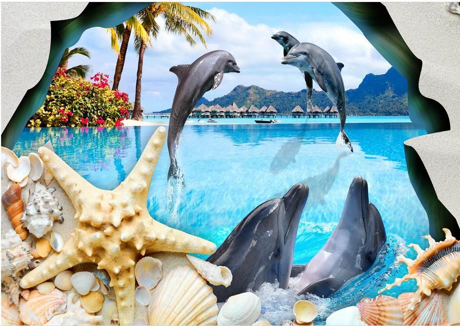 Fondo de pantalla 3D piso Shell delfines fondos de pantalla de los delfines  para sala de