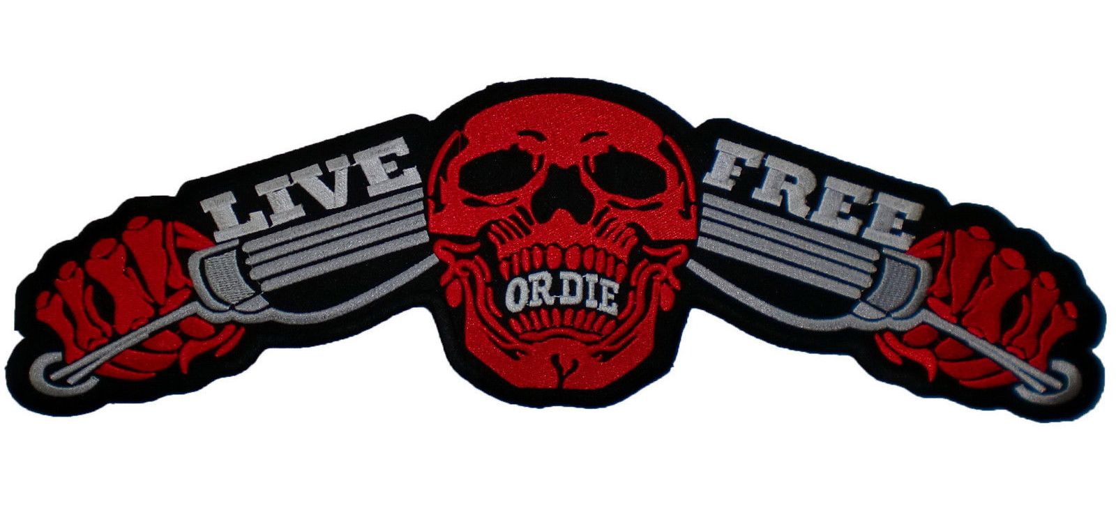 LARGE SIZE LIVE FREE or DIE Red Skull Motorcycles Biker Jacket Sew Iron on Patch 