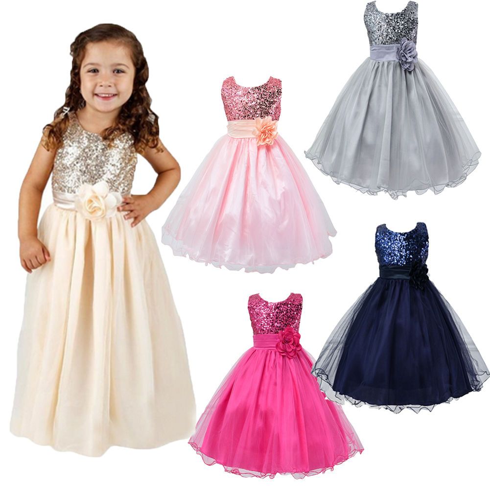 Kids Baby Girls Flower Party Sequins Wedding Bridesmaid Princess Dress Ball Gown