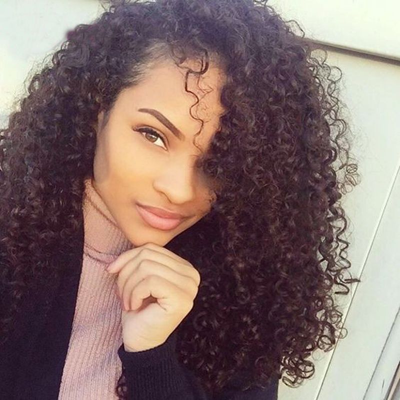 Mongolian Curly Hair Women Wigs Human Hair Lace Front Wigs Black