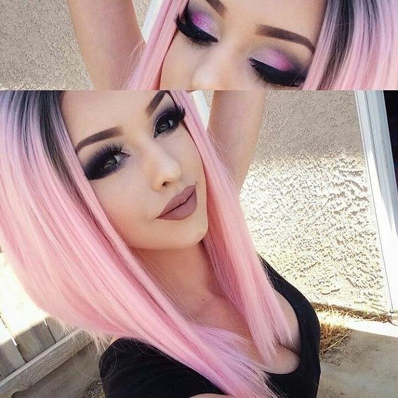 New Black Ombre Pink Straight Bob Synthetic Lace Front Wigs For Women High Temperature Short Hairstyles Natural Wigs Canada 2019 From Fashiongirlhair