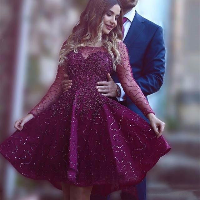 Caliente - Vino Rojo Vestidos de noche Cuello alto Manga larga Con cuentas Vestidos de noche formales Caliente - Vino Rojo Vestidos de noche Cuello alto Manga larga Con cuentas Vestidos de noche formales