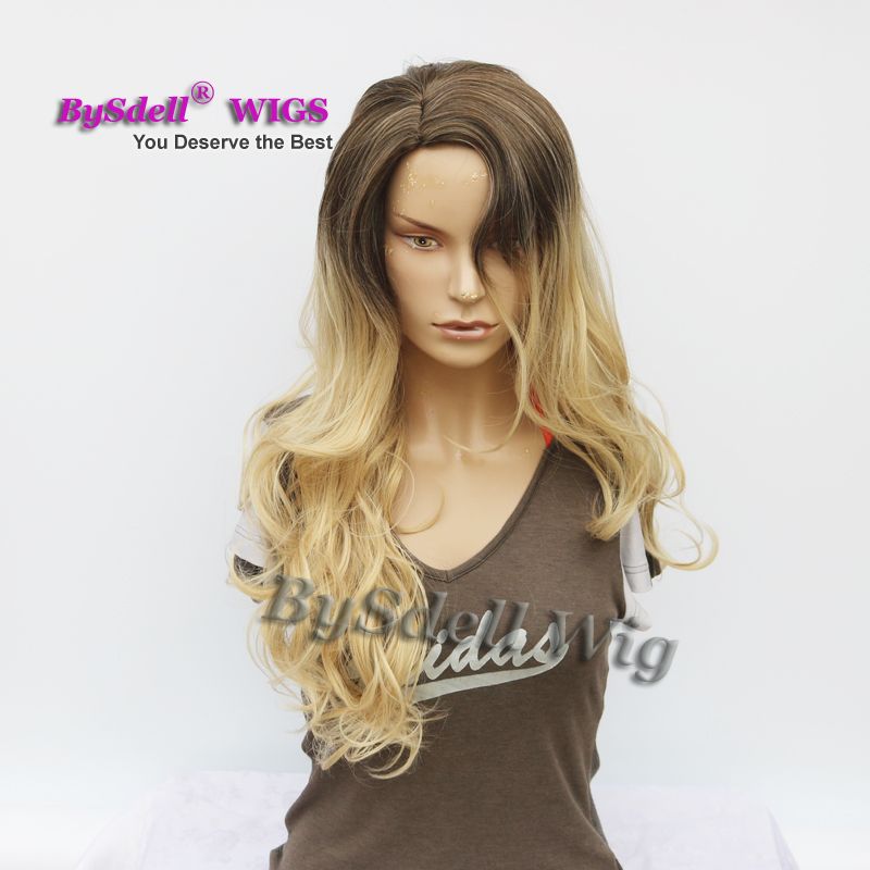 Hot Beauty Dark Roots Ombre Ash Blonde Hair Wig Synthetic Long
