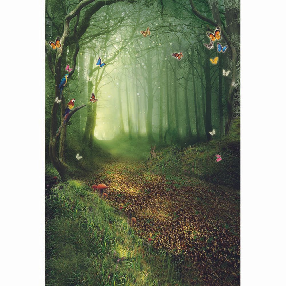 Fairy Tale Forest Photographic Studio Booth Background Trees Mushrooms  Colorful Butterflies Kids Children Photography Backdrop Fantasy