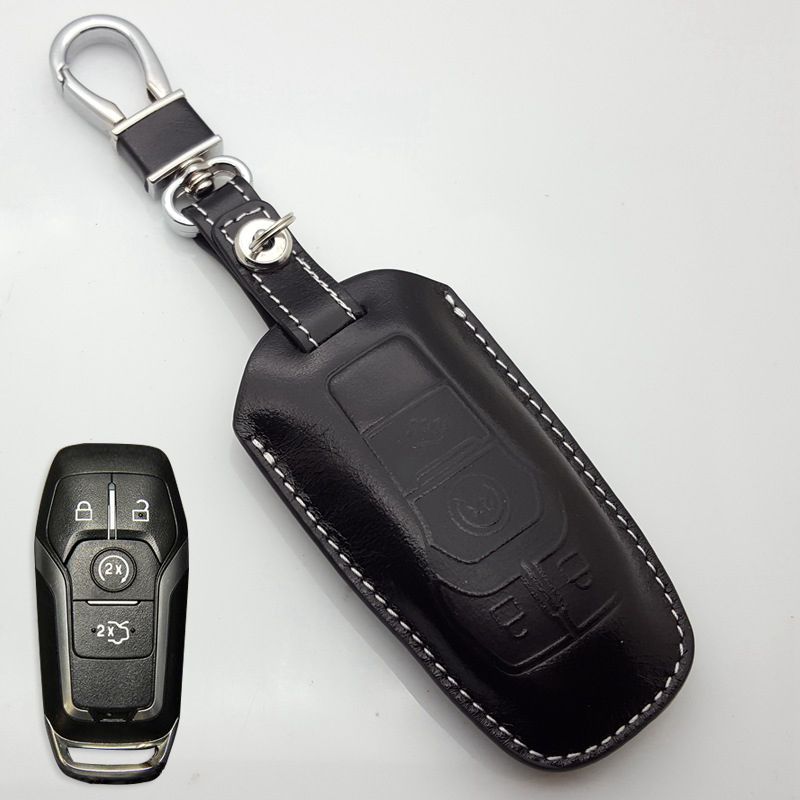 Genuine Leather Key Chain Suit for Ford Fusion F150 F250 F350 F450 F550 Edge Explorer Mustang F151 KeyChain Key Ring Family Present,accessories Black
