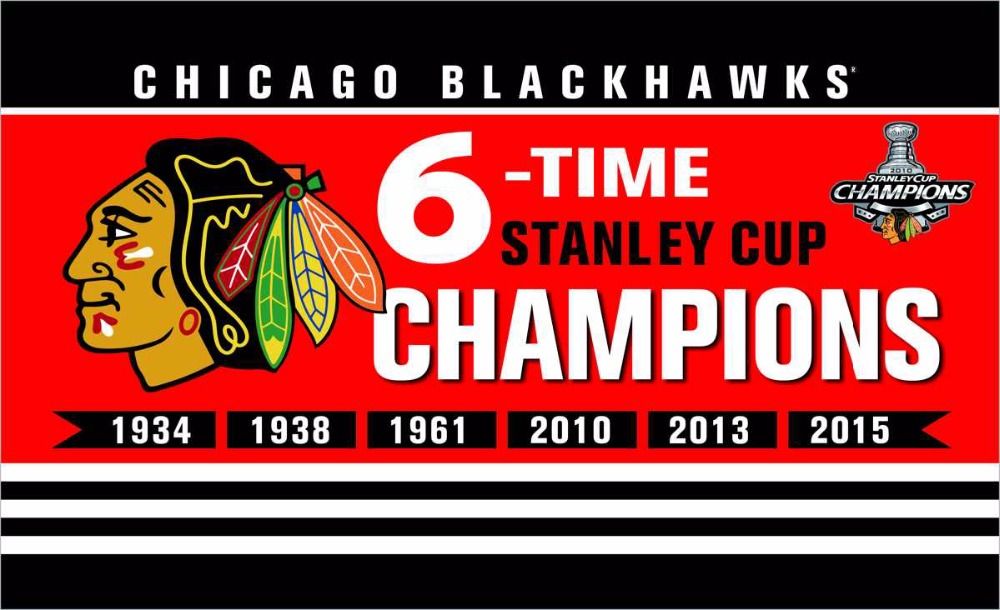 Chicago Blackhawks 6 Time Stanley Cup Champions Flag