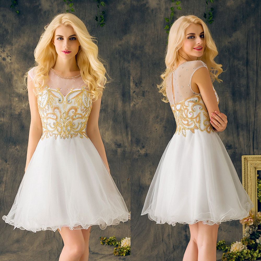 cocktail dress white and gold