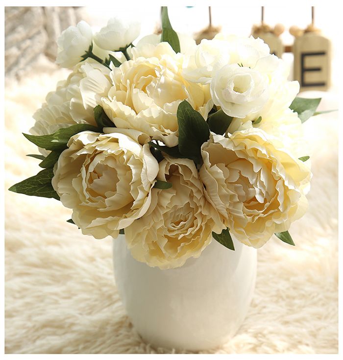 Acheter En Gros Livraison Gratuite Artificielle Blanc Soie Pivoine Roses Bouquets De Mariage Faux Fleur Plante Chambre Mariage Bouteille Et Table