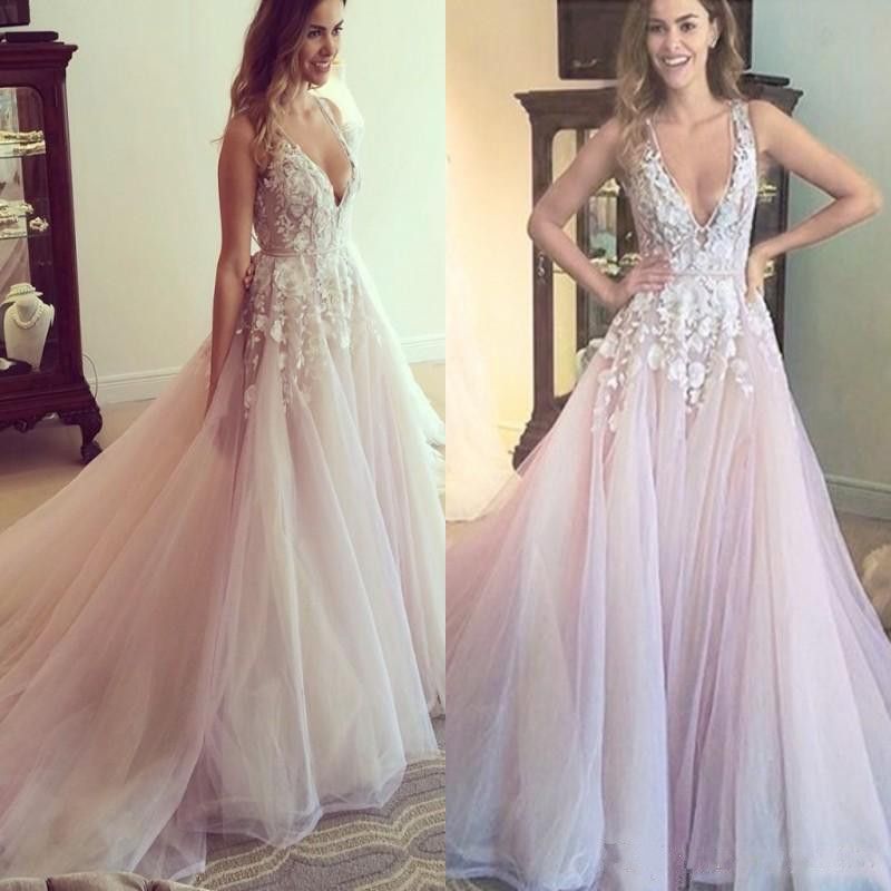 blush backless wedding dress