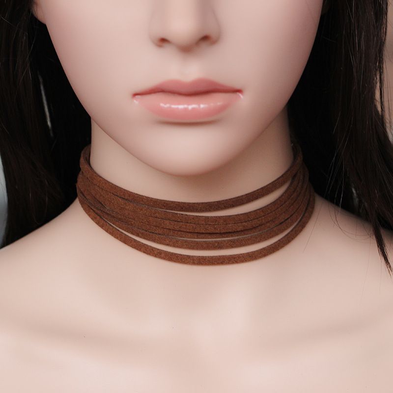 Women Choker Jewelry Multilayer Velvet Leather Copper Bar Long Pendant Necklace Women Choker Jewelry Multilayer Velvet Leather Copper Bar Long Pendant Necklace