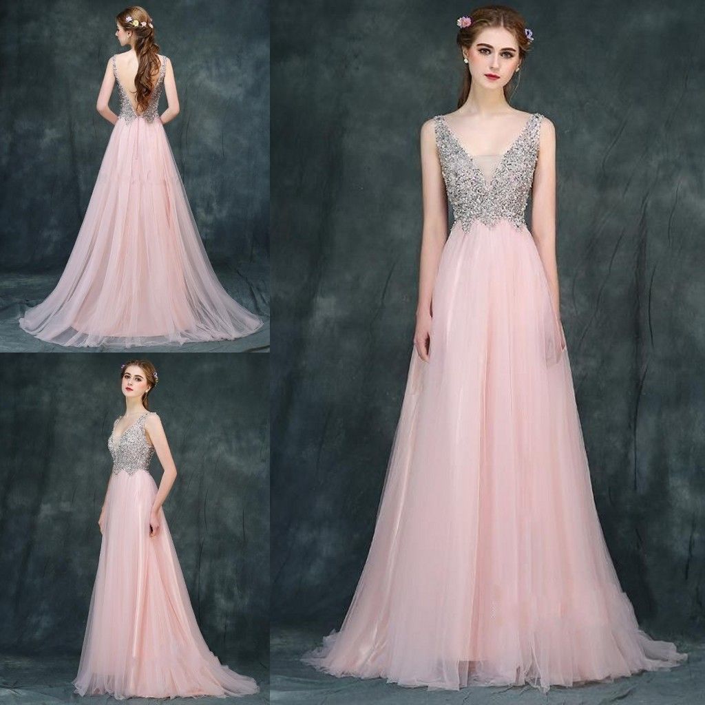 pink beaded evening gowns